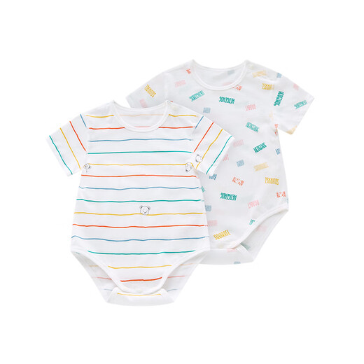 Rabbi baby short-sleeved jumpsuit pure cotton newborn baby triangle bag fart clothes for all seasons for boys and girls 2 pieces off-white 80