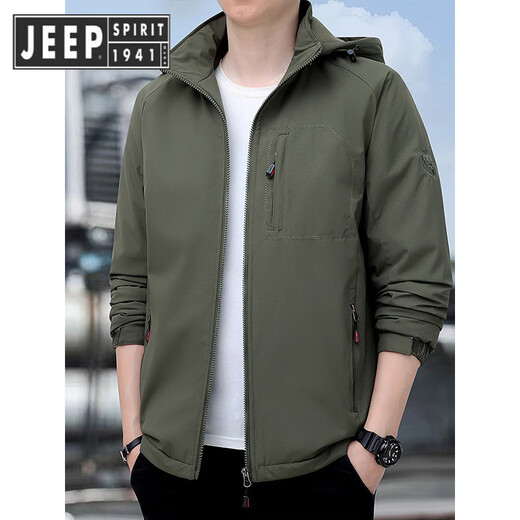 JEEP SPIRIT Jeep Men's Jacket Spring and Autumn Trendy Fashion Casual Loose Large Size Windproof Top Jacket Black M