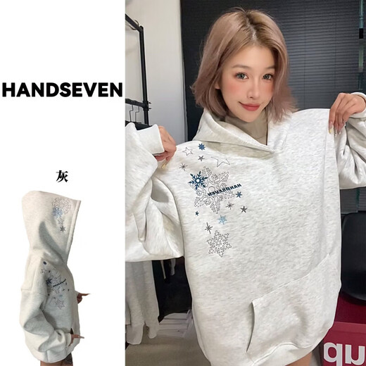 American high street white and gray hooded sweatshirt for men and women in autumn and winter trendy brand niche design velvet jacket top picture color velvet XL