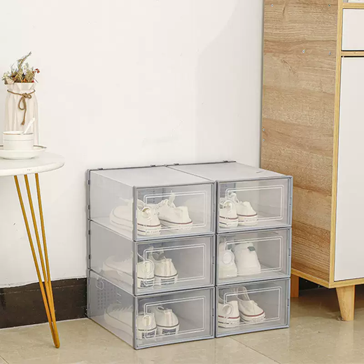 Yusenyi Shoe Box Transparent Storage Box Folding Shoe Cabinet for Shoes Shoe Box Shoe Rack Shoe Storage Artifact Porch 1 Pull High Quality Round Hole Small (Transparent White Frame) 1 Pack 33.5x23x14cm