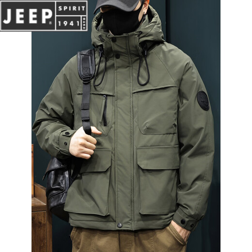 JEEP SPIRIT90 Куртка на утином пуху Мужская зимняя рабочая куртка Куртка с капюшоном Новая теплая утепленная одежда Trend Army Green M 100-125Jin Jin равен 0,5 кг