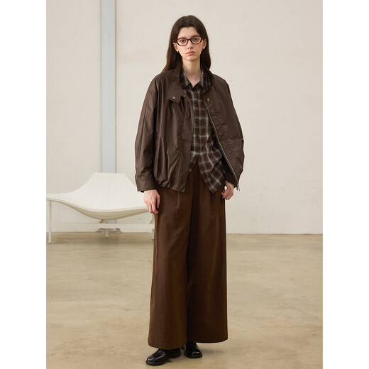 CHALAMON red coffee plaid high-end long-sleeved shirt for women in spring and autumn versatile loose plaid shirt red coffee plaid S