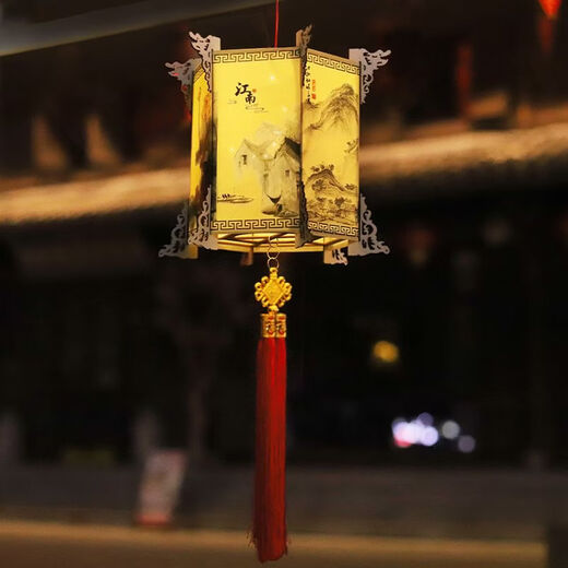 Xushansi Jiangnan style retro ink painting lantern Chinese New Year handmade diy palace lantern hexagonal lantern store decoration layout DIY large palace lantern-ink