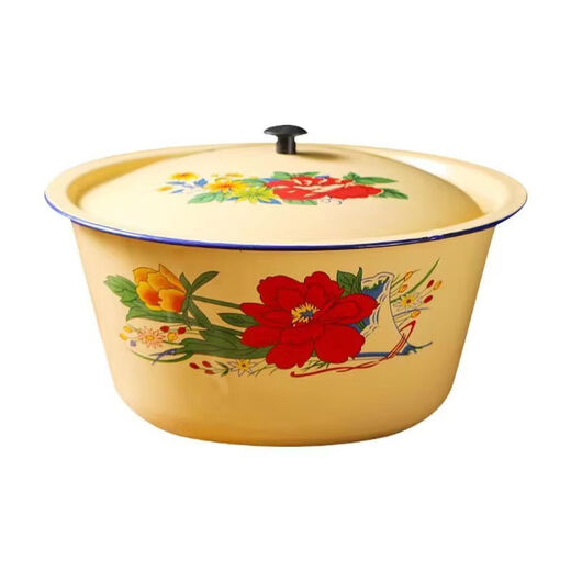 AIFENGGE old-fashioned enamel basin food grade thickened enamel iron basin with lid for kitchen household mixing noodles, stuffing and washing vegetables 20cm basin + lid 1 pack