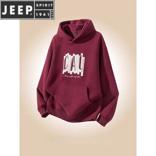 JEEP SPIRIT autumn and winter new letter printed American style versatile couple hooded sweatshirt boys casual autumn loose hoodie jacket red 2XL