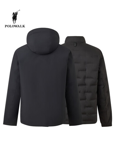 POLOWALK【一衣三穿】男式羽绒服2025冬季新品90鸭绒连帽立领外套 深藏青 充绒量约53g~66.9g 2XL 185/2XL