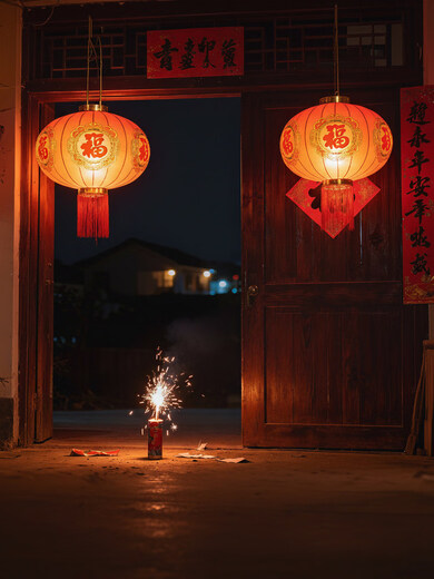 Xushansi New Year's blessing lanterns, red lanterns, housewarming gates, wedding flocking hangings, a pair of balcony yard outdoor decorations, a pair of 80 gold Caifu (gold bead tassels)