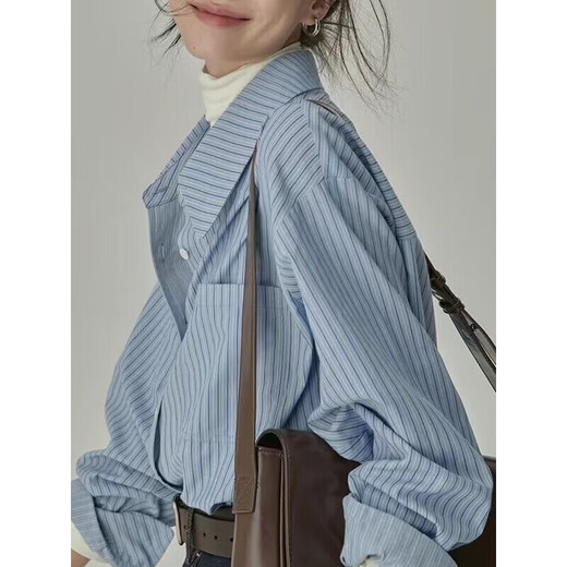 Fei Yao blue striped shirt women's spring and autumn temperament professional commuting early spring layered long-sleeved loose versatile casual shirt blue striped shirt M