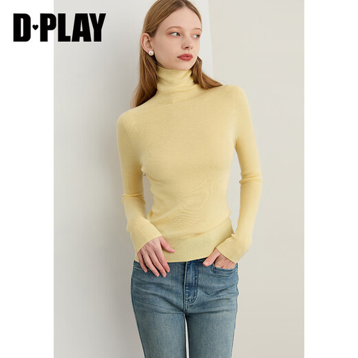 DPLAY 2025 Autumn New Yellow Knitted Sweater Women's Seamless One-piece 100 Wool Top Slim Fit Bottoming Shirt Cream Yellow S