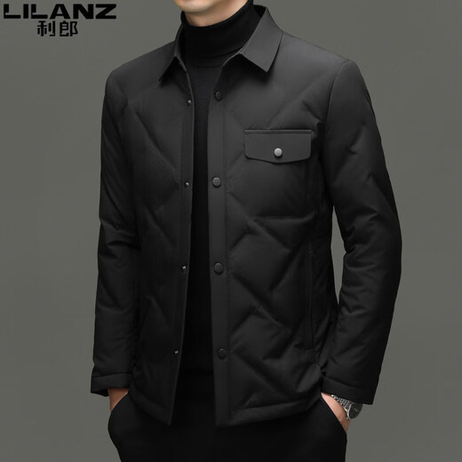 LILANZ high-end light down jacket men's autumn and winter new middle-aged and elderly dad business casual lapel jacket short jacket coffee color 3XL 190
