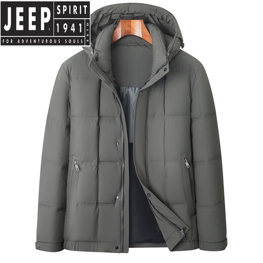 JEEP SPIRIT short down jacket men's hooded winter new thickened warm white duck down bread coat winter jacket black 2XL 185