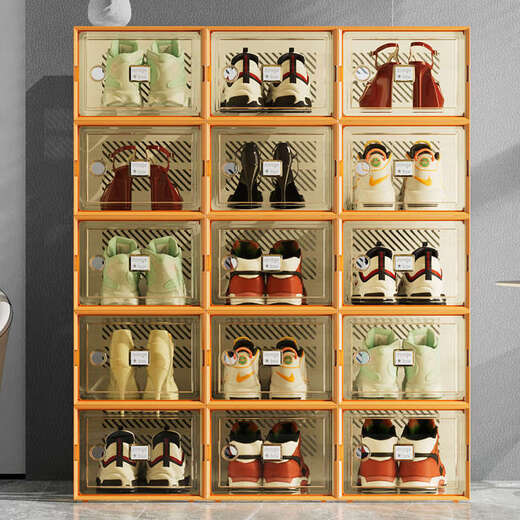 Yusenyi transparent shoe box storage box thickened drawer-type shoe organization folding shoe cabinet space-saving shoe rack shoe box Ai Ma Orange small size 42 can be placed transparent and visible +16 pieces 23x33x14cm