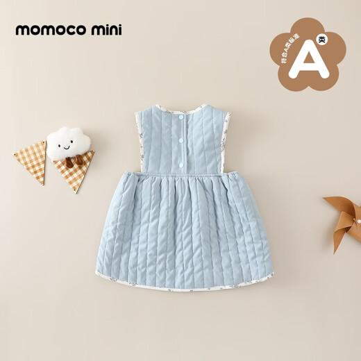 Mamie Maka (MOMOCO) children's clothing girls sleeveless dress 2025 winter baby Korean style splicing small floral quilted dress blue 73