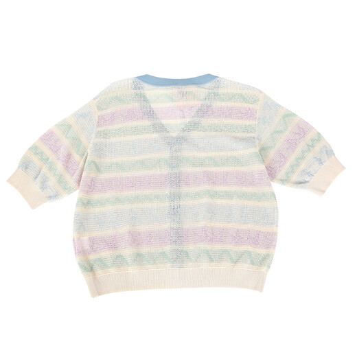 Yu Brand Women's 2026 Spring New Contrast Color V-Neck Knitted Cardigan Rainbow Stripe Slim Top FGJB3609 Apricot S