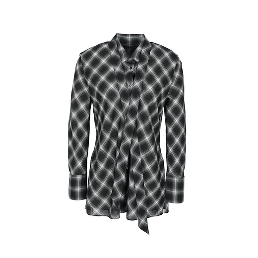 LESS shopping mall same style 2026 spring new commuter temperament plaid ribbon shirt for women 2Q1213020 097 black and green L