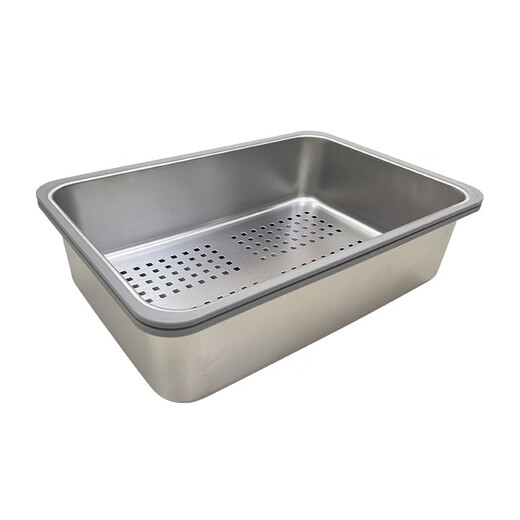 Pupan Kitchen Stainless Steel Deep Basin Middle Basin Sink Large Single Slot Drain Basket Washing Pool Dish Shelf Rack Filter Basin Set Model 304 Brushed Silver Basin Middle Basin 355x250 Inner Diameter 318x2