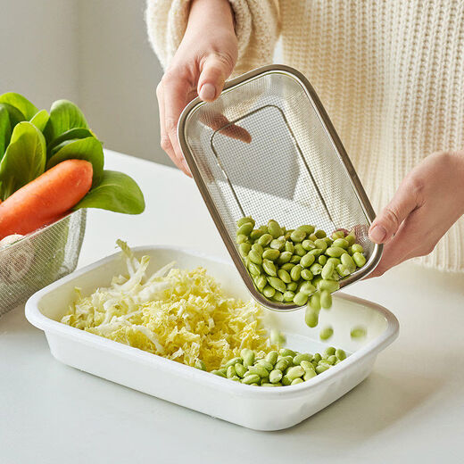 Fantasy kitchen sink drain basket residue washing vegetable and fruit water filter basin rectangular stainless steel household multi-function rectangular shallow basket + rectangular plate set 304 stainless steel