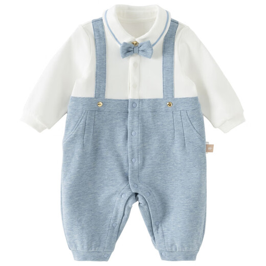 DAVE&BELLA Newborn Romper Suit for Boys Fake Two-Piece One-piece 2026 Spring New Baby Harness Children's Coverall Flower Blue Ready Stock 73cm (Recommended Height 66-73cm)