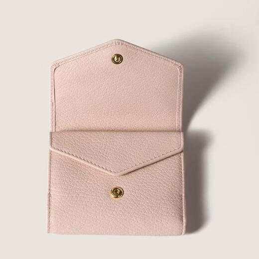 MiuMiu women's wallet with multiple card slots, bill compartment, inner pocket for storage, outer pocket, calfskin moire lining, nude color, one size fits all