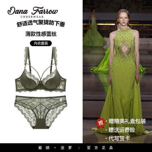 DANA FARROW new European and American sexy lace underwear for women, thin cotton, big breasts, small, comfortable, breathable, push-up large size bra set, white 70A