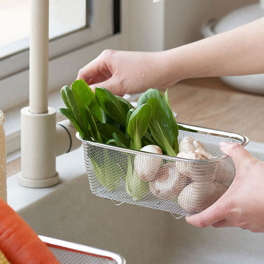 Fantasy kitchen sink drain basket residue washing vegetable and fruit water filter basin rectangular stainless steel household multi-function rectangular shallow basket + rectangular plate set 304 stainless steel