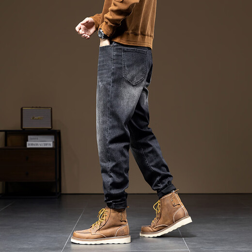 Tanye spring and autumn jeans men's plus size plus size loose little feet fat man elastic trendy brand harem pants 588 black 40 recommended (200-220) Jin Jin is equal to 0.5 kg