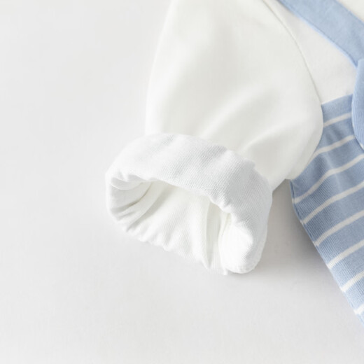 DAVE&BELLA Newborn Pure Cotton Romper 2026 Spring New Antibacterial and Anti-mite Baby Boy Jumpsuit Newborn Baby Pajamas Blue and White Stripes Ready Stock 80cm (Recommended Height 73-80cm)