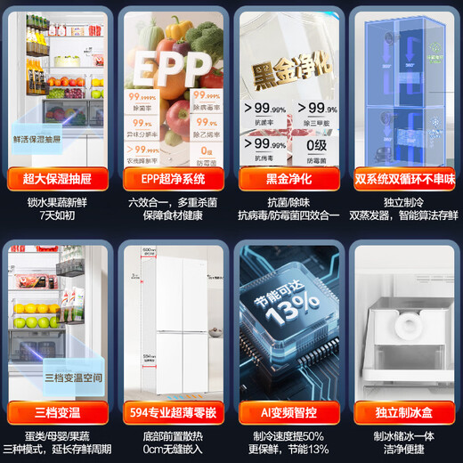 Haier 2025 new Xiaohonghua 501 cross-door refrigerator dual system dual cycle without odor dual purification EPP594 ultra-thin zero-embedded dry and wet storage AI energy-saving household refrigerator BCD-501WGHTDC4FBU1 government subsidy