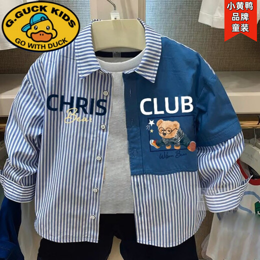 G.duck children's clothing 25 spring new style boys' long-sleeved shirt cotton brushed plaid medium and large children's casual blue 1 140 cm