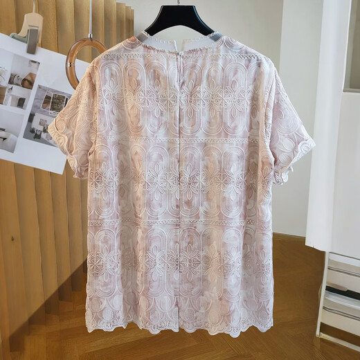 Sibaishe round neck embroidered lace shirt for women 2026 spring new fashion loose short-sleeved temperament pullover shirt