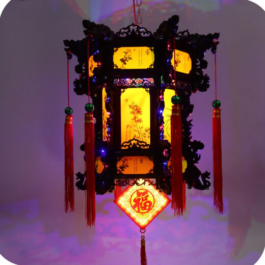 Xushansi colorful rotating LED lanterns hexagonal dragon lanterns revolving lanterns New Year festive new year palace lanterns balcony door lanterns auspicious style + retro color non-rotating 40# high 41CM two pack