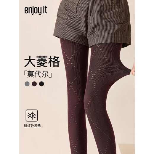 Enjoy itEnjoy it Modal pantyhose women's autumn and winter warm hollow large diamond slimming leggings dark red one size hollow large diamond