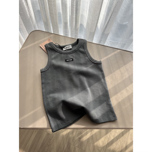 2025 new summer style fashionable and versatile slim micro-labeled ribbed jersey sleeveless vest Green S