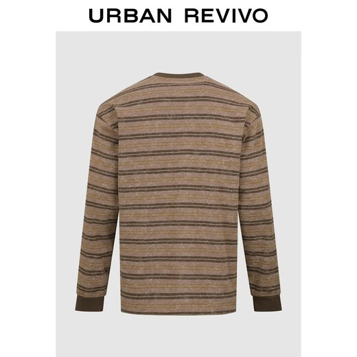 UR2026 Spring New Men's Casual Retro Contrast Color Striped Round Neck Long Sleeve T-Shirt UML460016 Light Red Brown Stripe S