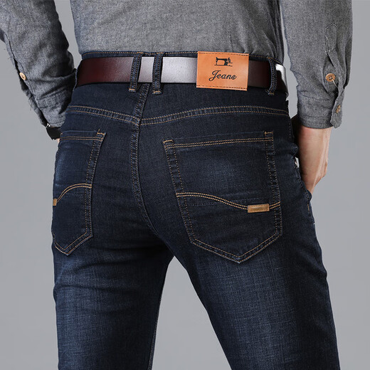 Jeans de Kangaroo (Daishu) para hombres en primavera y otoño Nuevo estilo para mediana edad y jóvenes de la cintura alta delgada Fit Free Free Iron Business Casual Men's pantalones Hx687 Azul 38