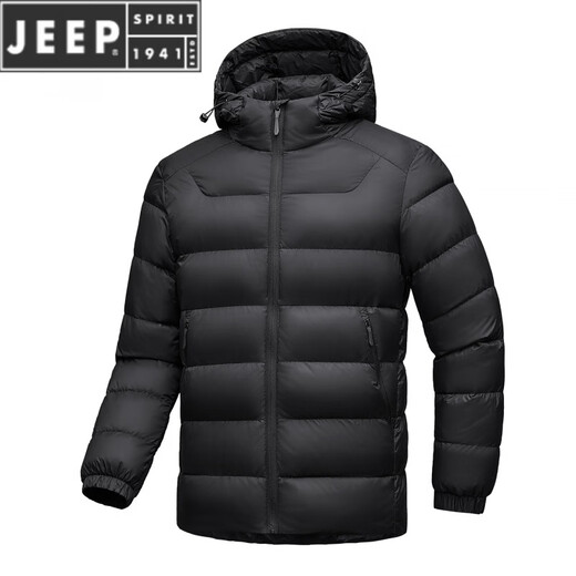JEEP SPIRIT winter new down jacket for men and women couples hooded thickened white duck down windproof and warm quality down autumn and winter jacket men's black L