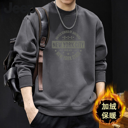 JEEP SPIRIT American retro letter print sweatshirt men's round neck 2026 spring and autumn new ins trend large size loose top navy blue round neck sweatshirt-9111 regular S recommended 95-120Jin Jin equals 0.5 kg