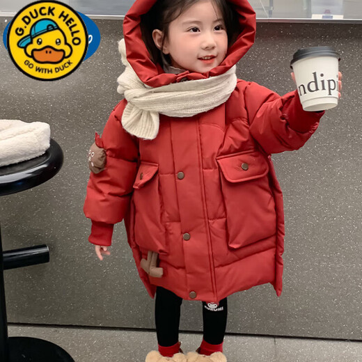 G.duck Children's Cotton Clothes Autumn and Winter 2025 New Women's Cotton Clothes Thickened Winter Clothes Baby Cotton Clothes Winter Tops Red Cotton Clothes 140 cm