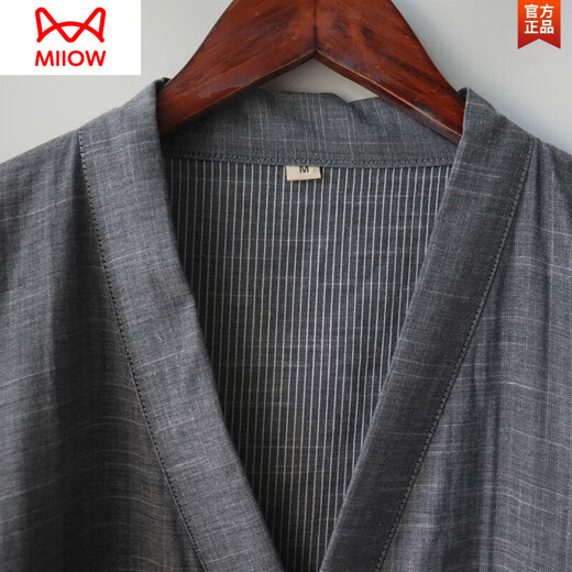 
Catman (MiiOW) spring and summer thin pure cotton bathrobe men's mid-length Japanese style nightgown cardigan yukata sweat steaming suit large size plus fat colored men's robe - dark gray ash L 160-185Jin [Jin equals 0.5 kg]