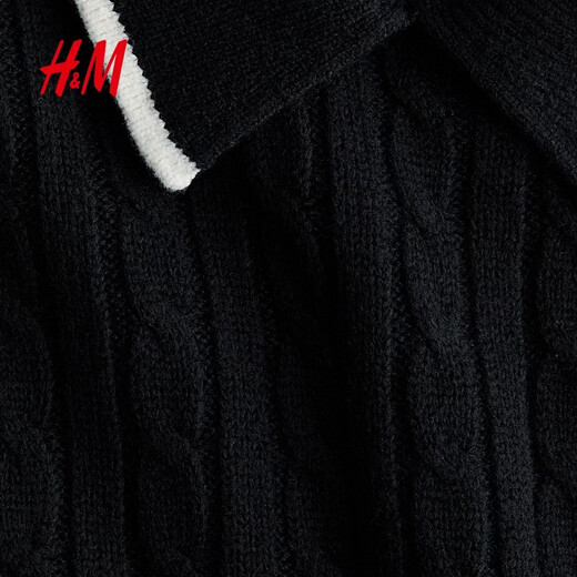 H&M 2026 Spring New Women's Collar Cable Knit Top 1329592 Black XS 155/80
