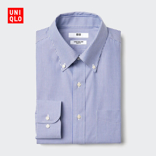 Uniqlo Men's High Performance Slim-fit Wrinkle-Resistant Striped Shirt/Long-Sleeved Shirt 482350 478002 478002/66 Blue L