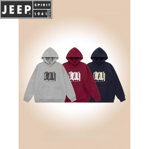 JEEP SPIRIT autumn and winter new letter printed American style versatile couple hooded sweatshirt boys casual autumn loose hoodie jacket red 2XL