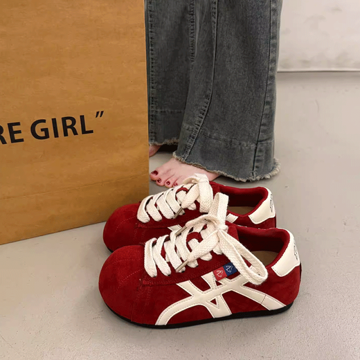 Woodpecker Thick-soled Inner Height-increasing Moral Training Shoes for Women 2026 Spring New Ugly Cute Bread Shoes Versatile Casual Student Sports Shoes Red 36 (230mm)