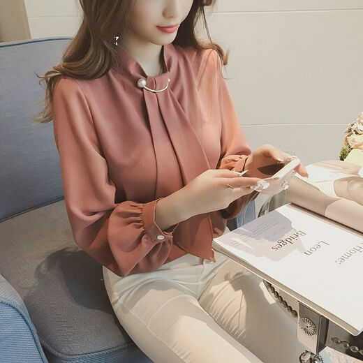 Playboy (PLAYBOY) 2026 spring new style Korean style solid color ring button lantern sleeve pullover chiffon shirt long-sleeved base shirt top official flagship off-white fabric collection priority delivery S