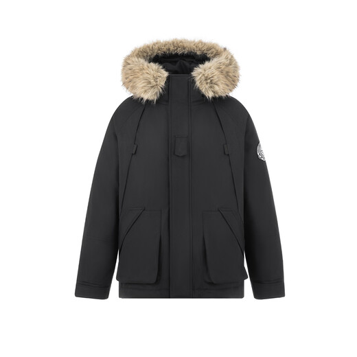 GROUND ZERO couple's large fur collar workwear style design 90 white duck down warm hooded down jacket black L