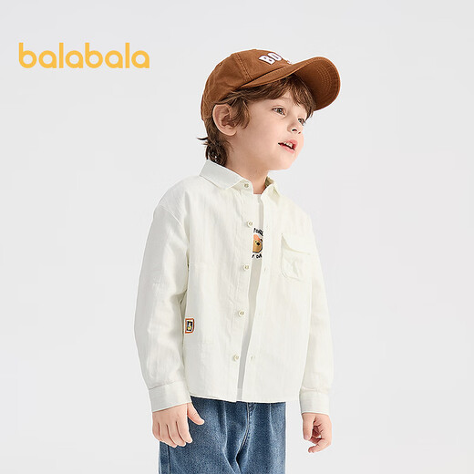 Balabala shopping mall same style children's long-sleeved shirt boys 2026 new spring pure cotton striped top shirt jacket white tone 00311 120