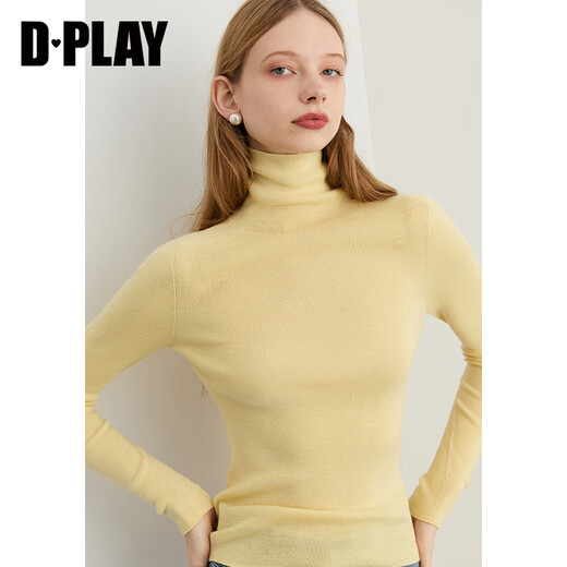 DPLAY 2025 Autumn New Yellow Knitted Sweater Women's Seamless One-piece 100 Wool Top Slim Fit Bottoming Shirt Cream Yellow S
