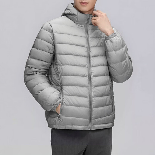 New 2026 national standard white duck down offline same style for men and women, light and warm hooded down jacket, burgundy 2XL