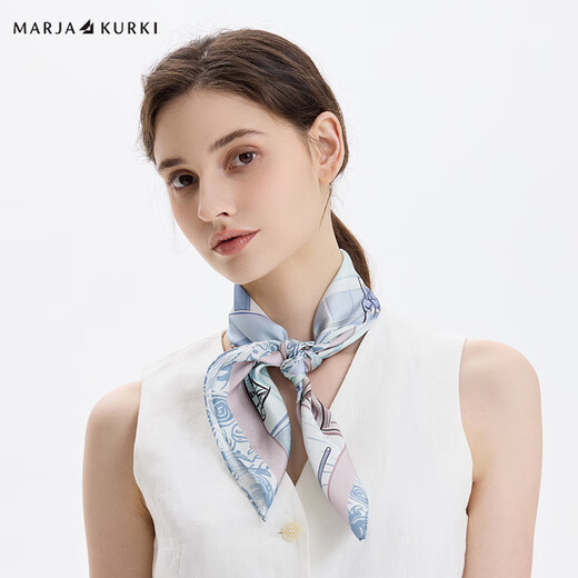Maria Gucci (MARJA KURKI) birthday gift 100% mulberry silk scarf for mother silk scarf women's gift box Paris Cafe Blue