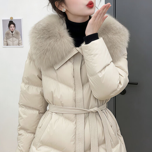 Hengyuanxiang big fur collar white duck down jacket for women winter 2026 new style huge good-looking little ones thickening slimming age reduction off-white M recommended 105-120Jin Jin is equal to 0.5 kg